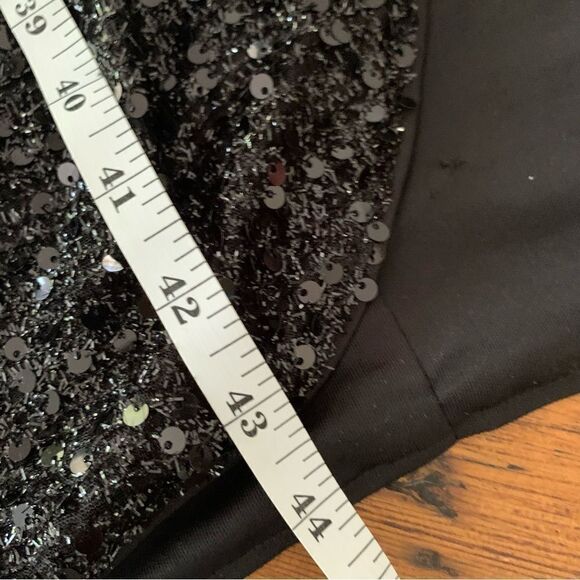 Fashion Nova Faux Wrap Black Sequin Front Slit Halter Dress Open Back Sz M - Picture 7 of 9
